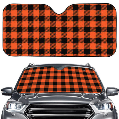 Pumpkin Orange Buffalo Check Print Car Windshield Sun Shade