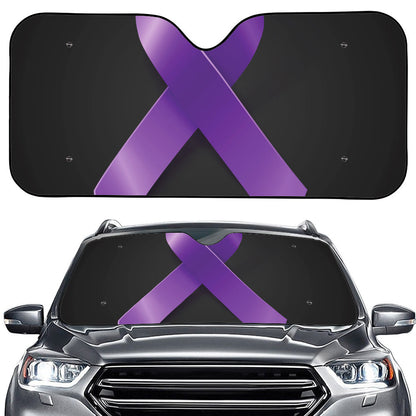 Purple All Cancer Awareness Ribbon Print Car Windshield Sun Shade