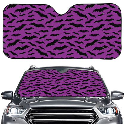 Purple And Black Halloween Bat Print Car Windshield Sun Shade