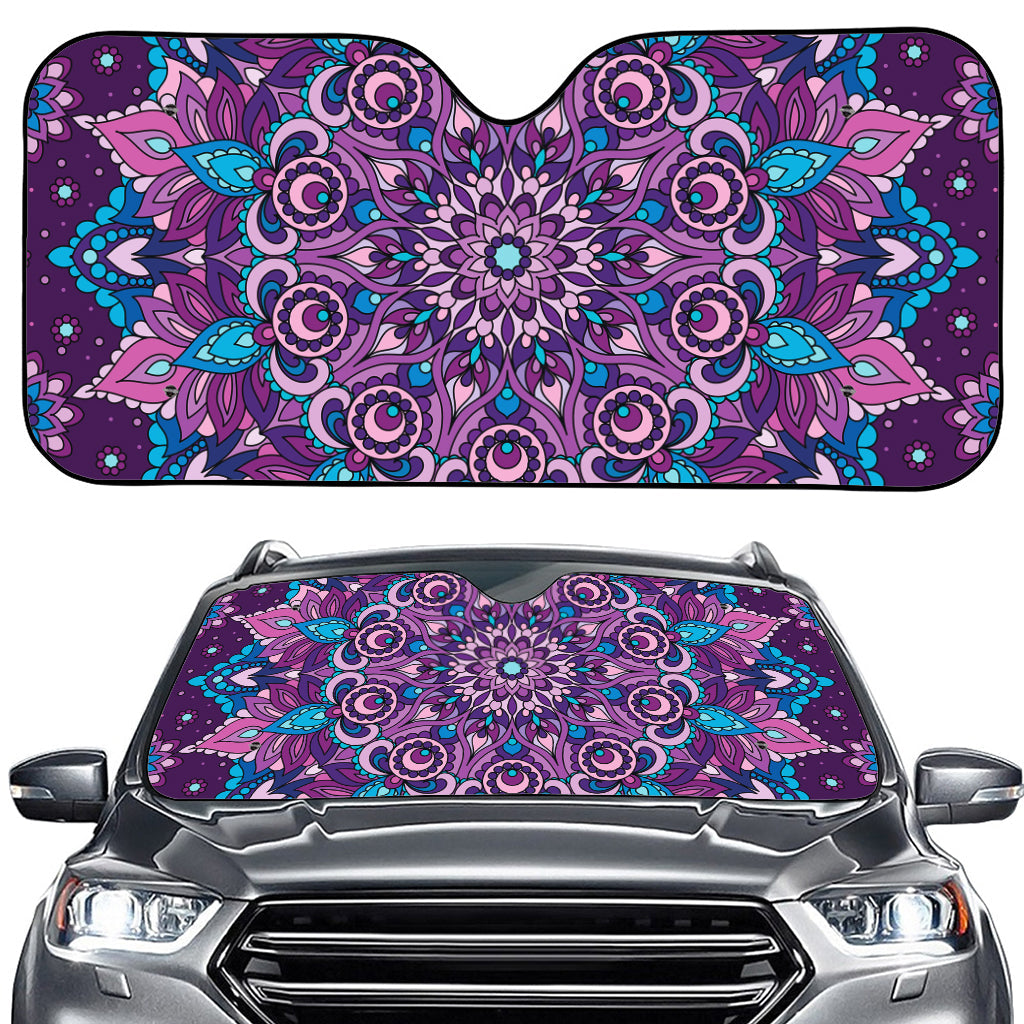 Purple And Blue Mandala Print Car Windshield Sun Shade
