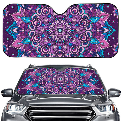 Purple And Blue Mandala Print Car Windshield Sun Shade