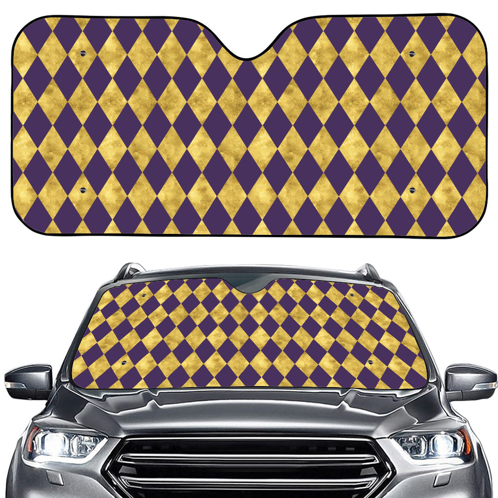 Purple And Gold Harlequin Pattern Print Car Windshield Sun Shade