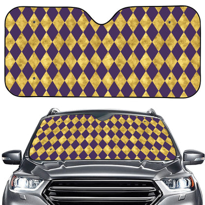Purple And Gold Harlequin Pattern Print Car Windshield Sun Shade