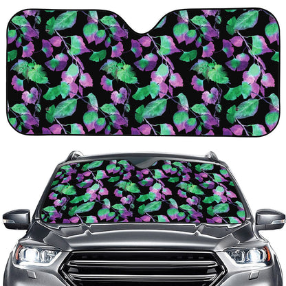 Purple And Green Leaf Pattern Print Car Windshield Sun Shade