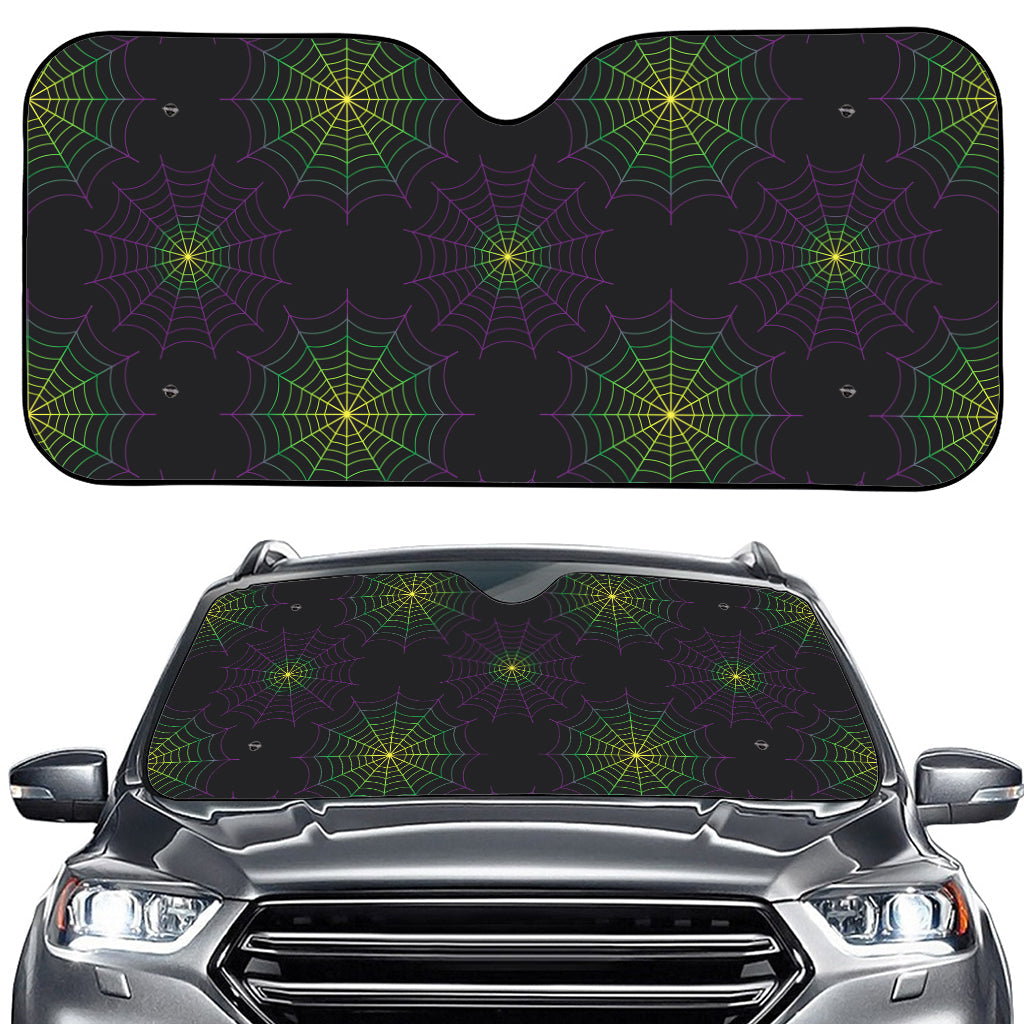 Purple And Green Spider Web Print Car Windshield Sun Shade