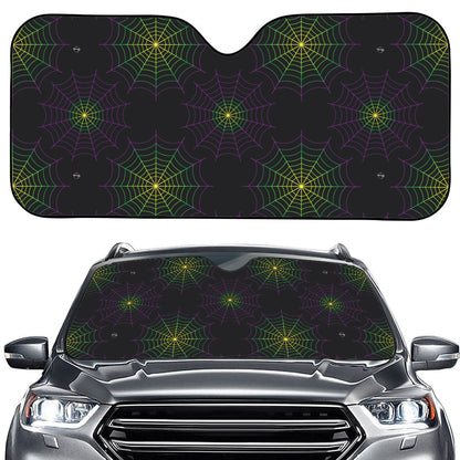 Purple And Green Spider Web Print Car Windshield Sun Shade
