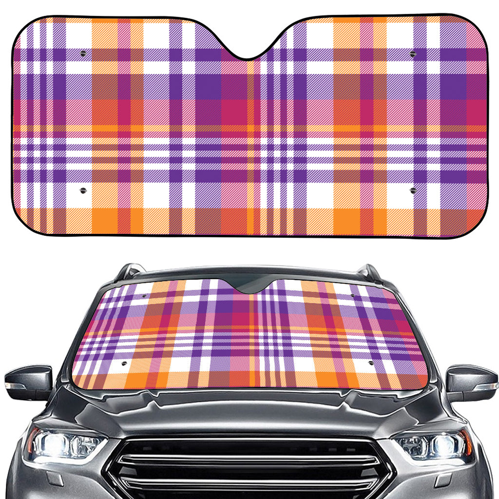 Purple And Orange Madras Plaid Print Car Windshield Sun Shade