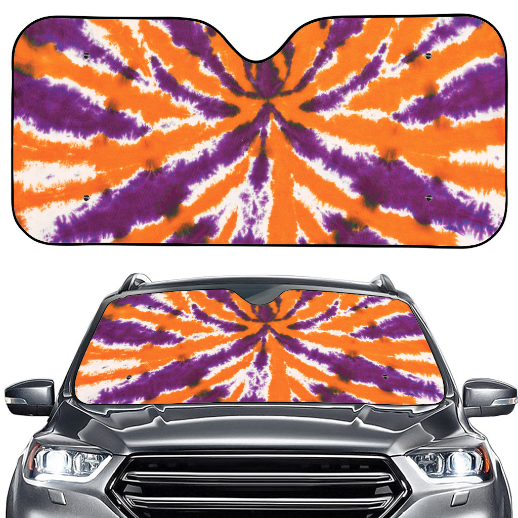 Purple And Orange Spider Tie Dye Print Car Windshield Sun Shade