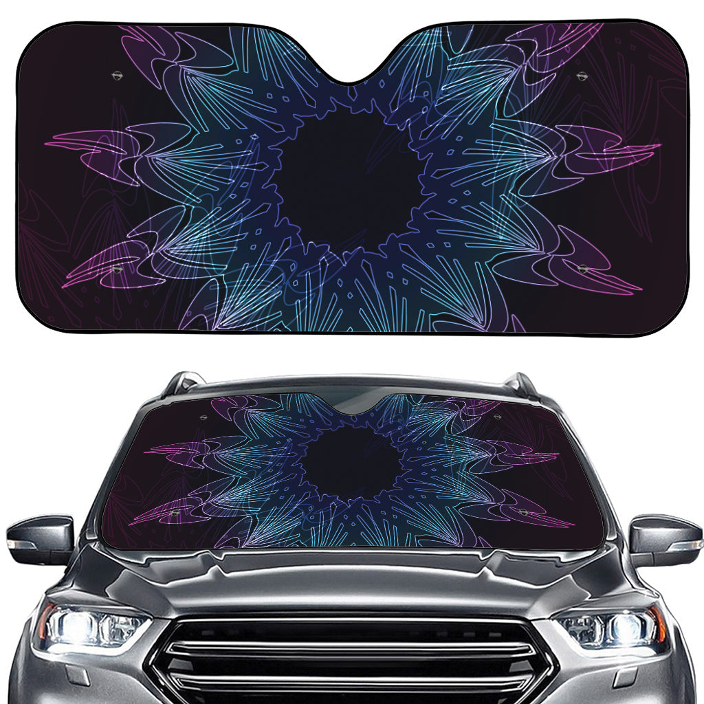 Purple And Teal Dark Mandala Print Car Windshield Sun Shade