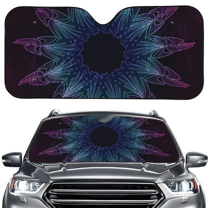 Purple And Teal Dark Mandala Print Car Windshield Sun Shade