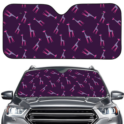 Purple And Teal Giraffe Pattern Print Car Windshield Sun Shade