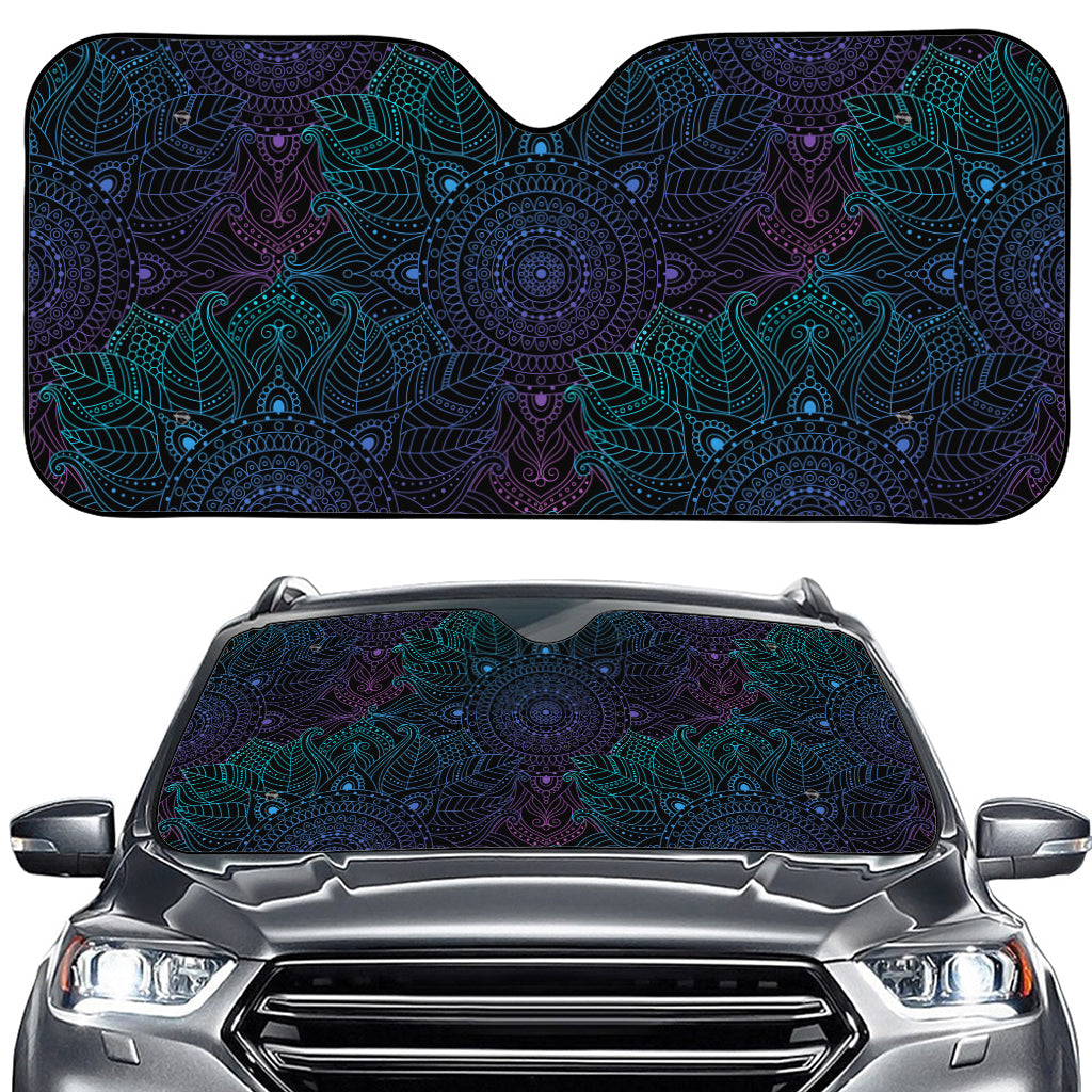 Purple And Teal Mandala Print Car Windshield Sun Shade