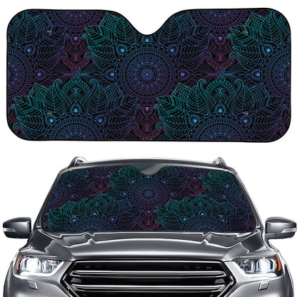 Purple And Teal Mandala Print Car Windshield Sun Shade