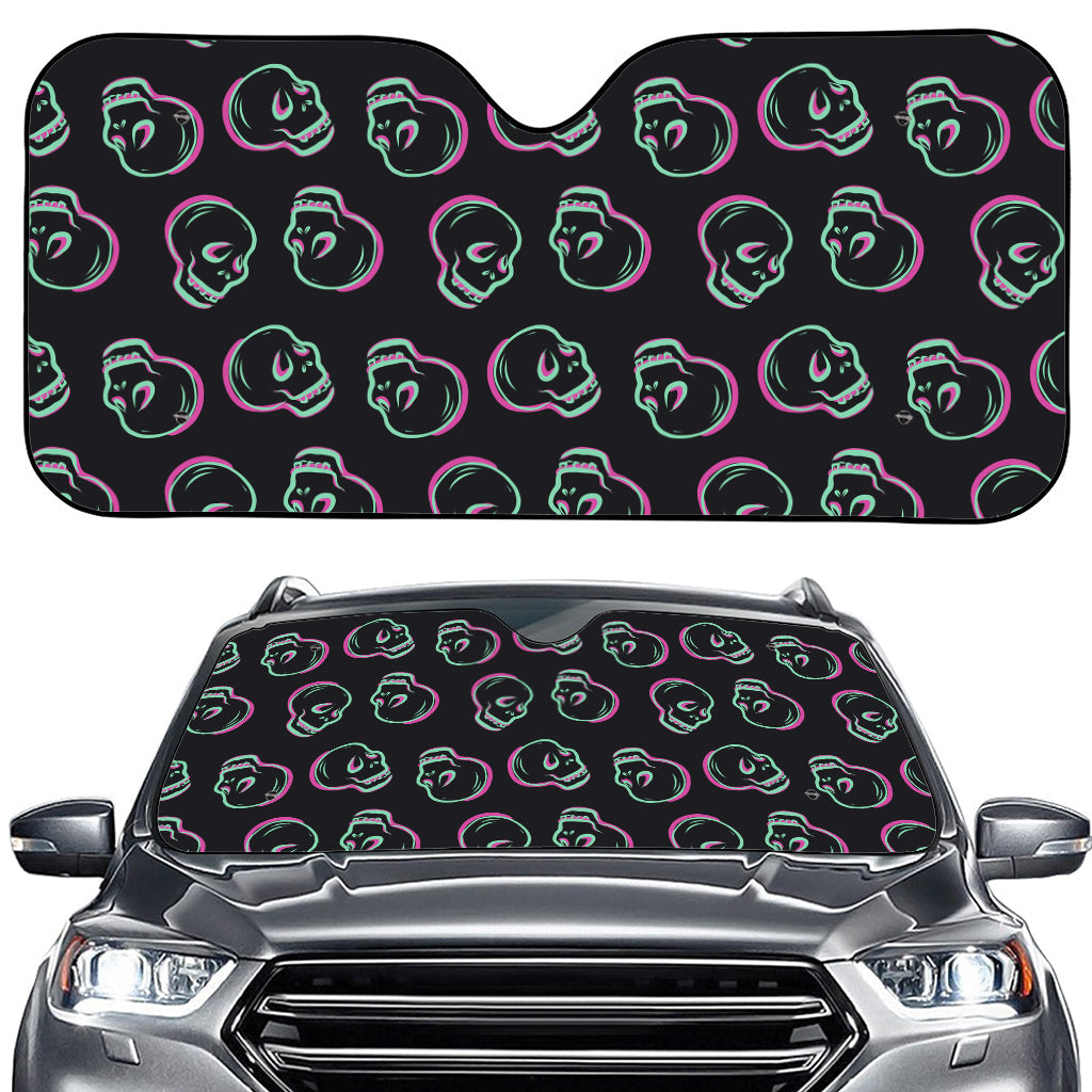 Purple And Teal Skull Pattern Print Car Windshield Sun Shade