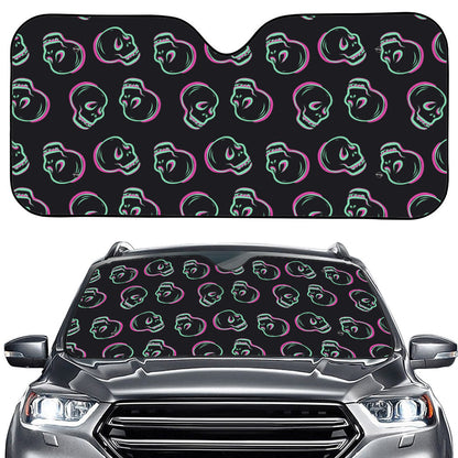 Purple And Teal Skull Pattern Print Car Windshield Sun Shade