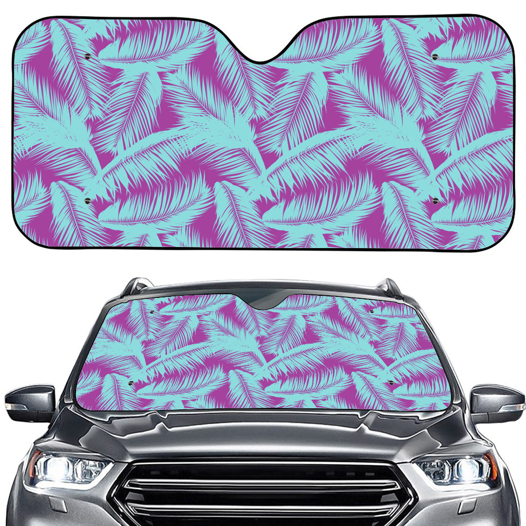 Purple And Teal Tropical Leaf Print Car Windshield Sun Shade