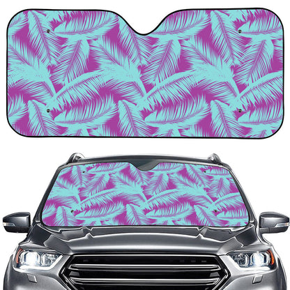 Purple And Teal Tropical Leaf Print Car Windshield Sun Shade