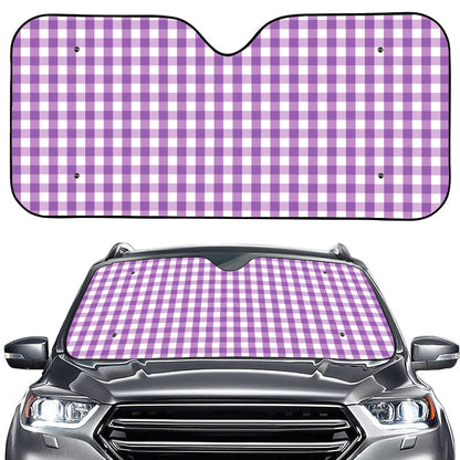 Purple And White Check Pattern Print Car Windshield Sun Shade