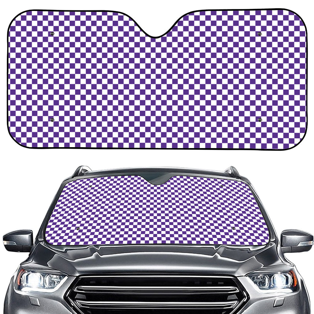 Purple And White Checkered Pattern Print Car Windshield Sun Shade