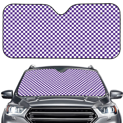Purple And White Checkered Pattern Print Car Windshield Sun Shade