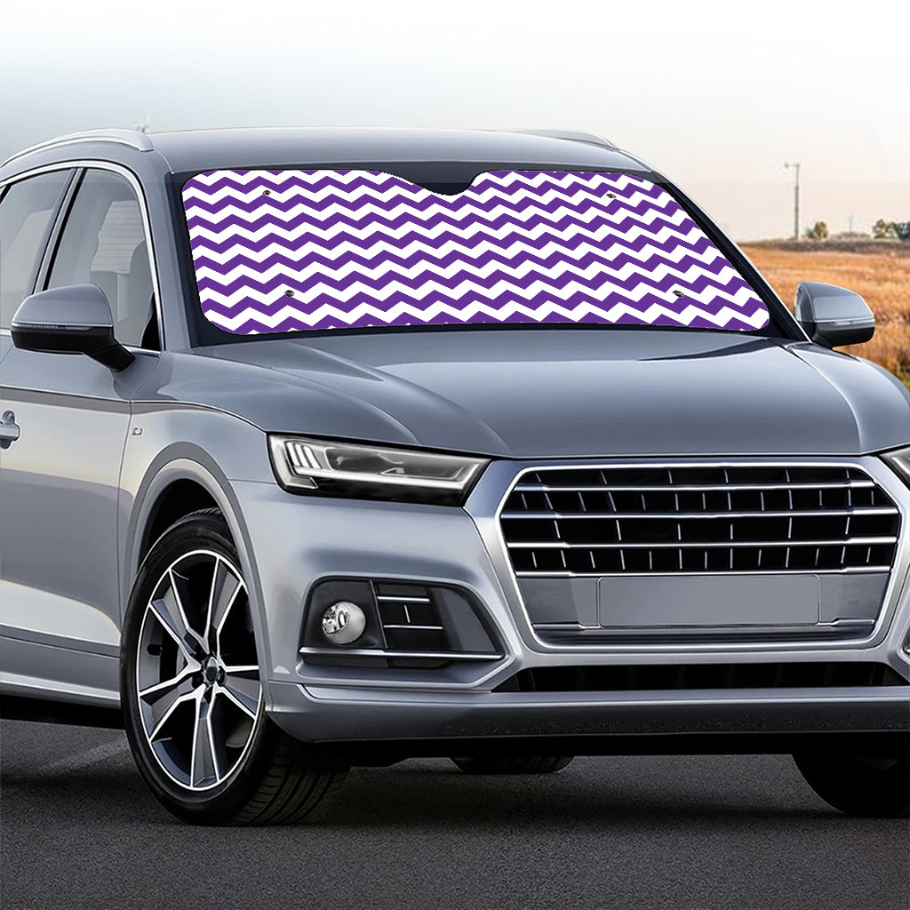 Purple And White Chevron Pattern Print Car Windshield Sun Shade
