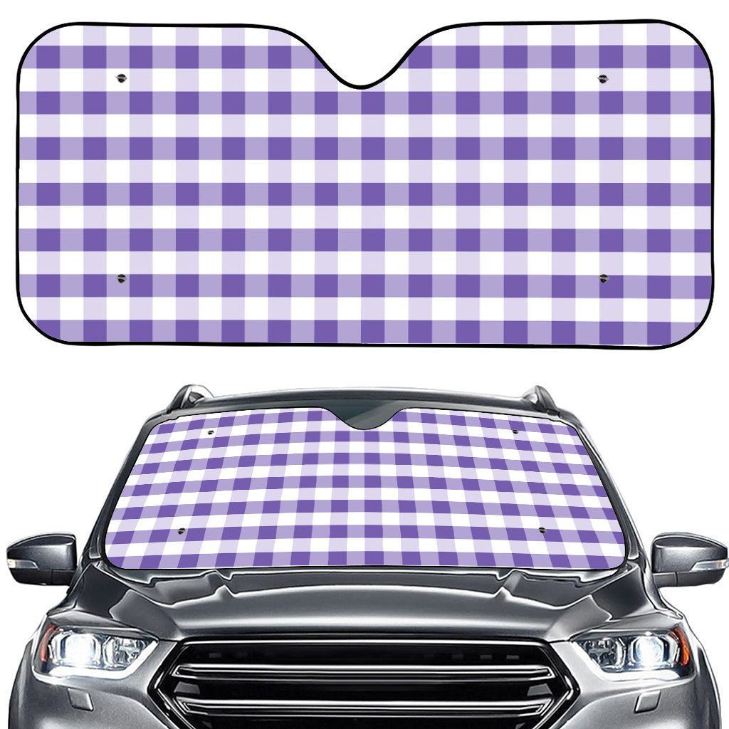 Purple And White Gingham Pattern Print Car Windshield Sun Shade