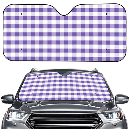 Purple And White Gingham Pattern Print Car Windshield Sun Shade