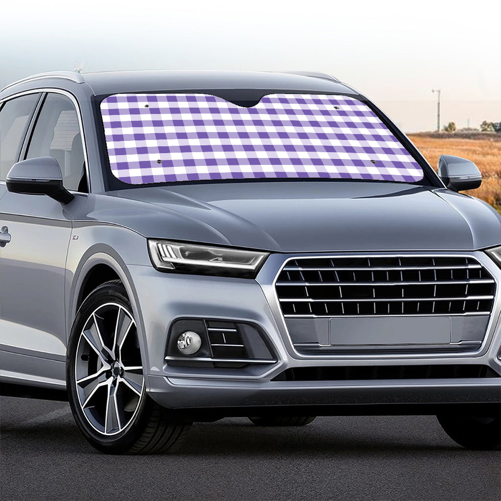 Purple And White Gingham Pattern Print Car Windshield Sun Shade