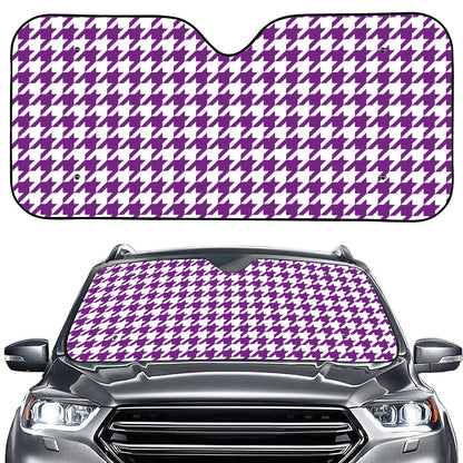 Purple And White Houndstooth Print Car Windshield Sun Shade