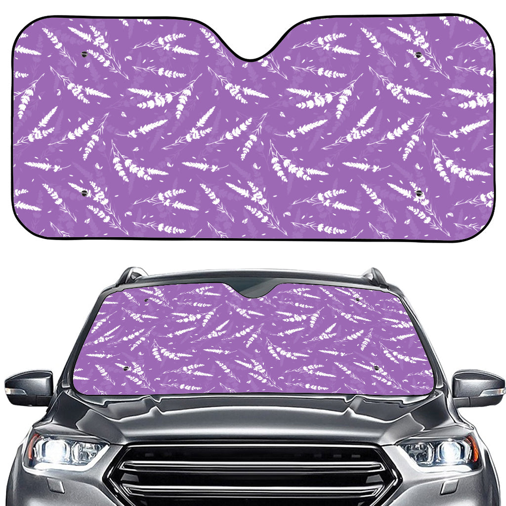 Purple And White Lavender Pattern Print Car Windshield Sun Shade
