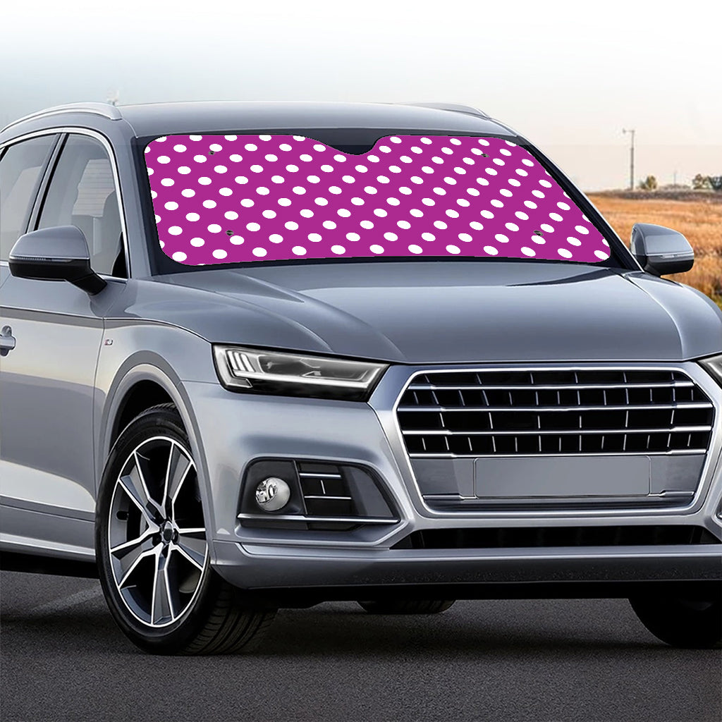 Purple And White Polka Dot Pattern Print Car Windshield Sun Shade