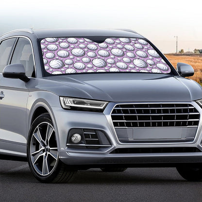 Purple And White Volleyball Print Car Windshield Sun Shade