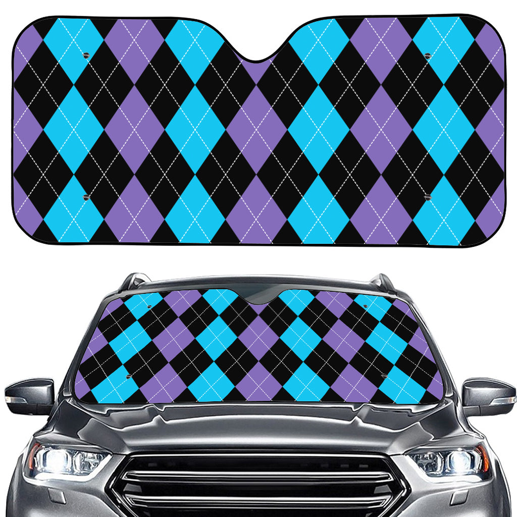 Purple Black And Blue Argyle Print Car Windshield Sun Shade