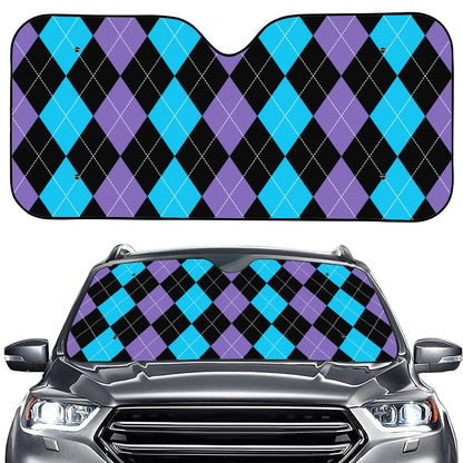 Purple Black And Blue Argyle Print Car Windshield Sun Shade