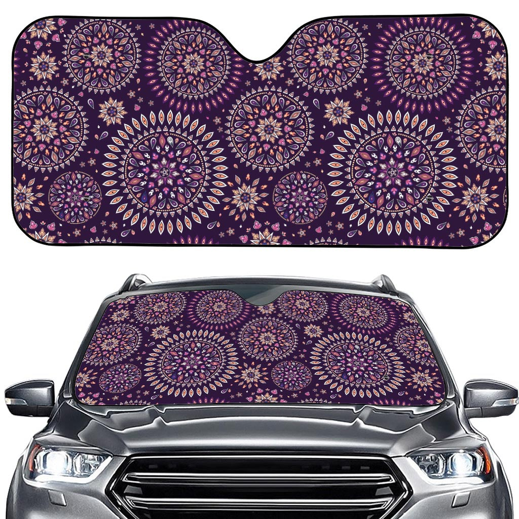 Purple Bohemian Mandala Pattern Print Car Windshield Sun Shade