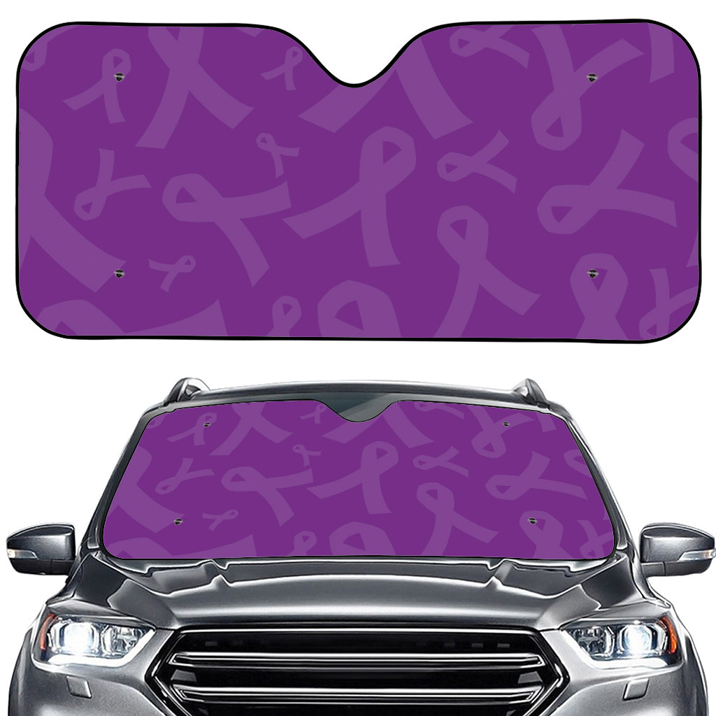 Purple Cancer Awareness Ribbon Print Car Windshield Sun Shade