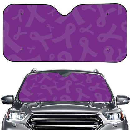 Purple Cancer Awareness Ribbon Print Car Windshield Sun Shade