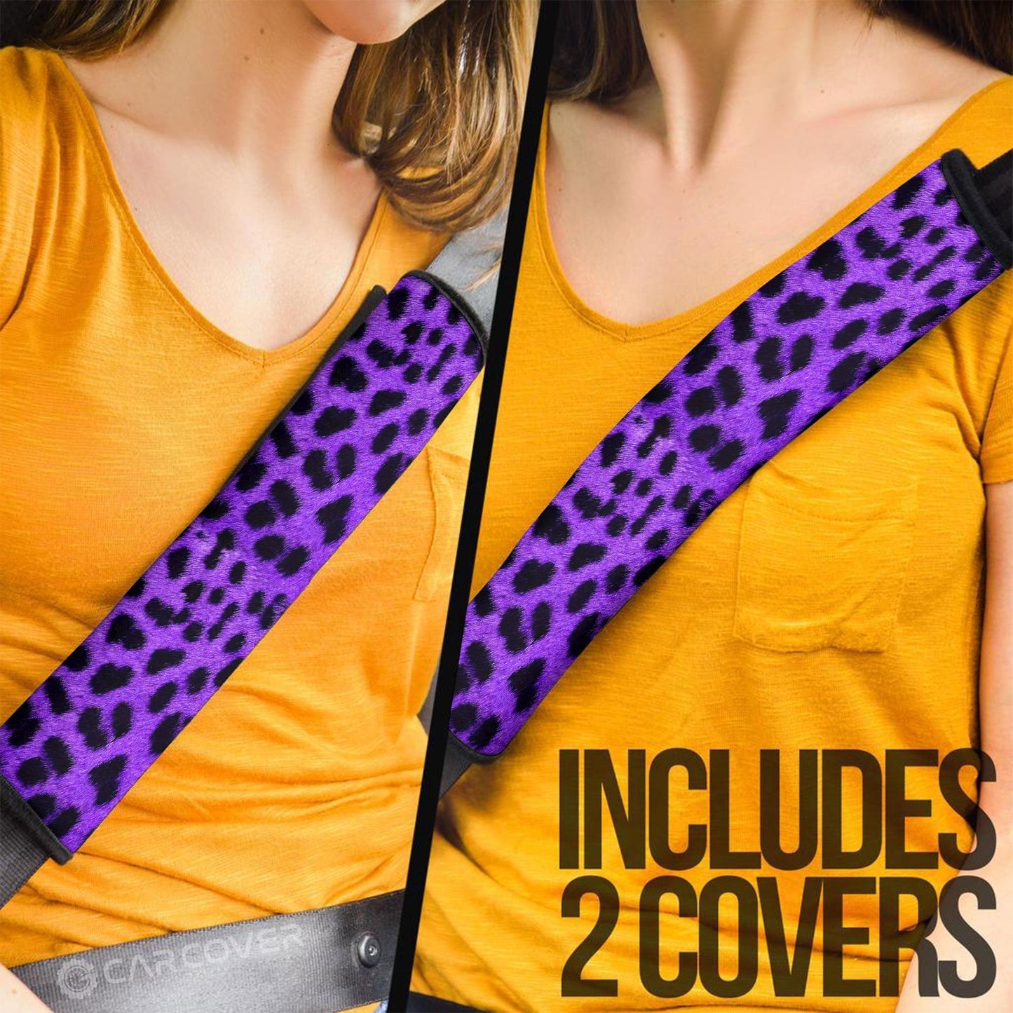 Purple Cheetah Skin Seat Belt Covers Custom Printed Car Accessories
