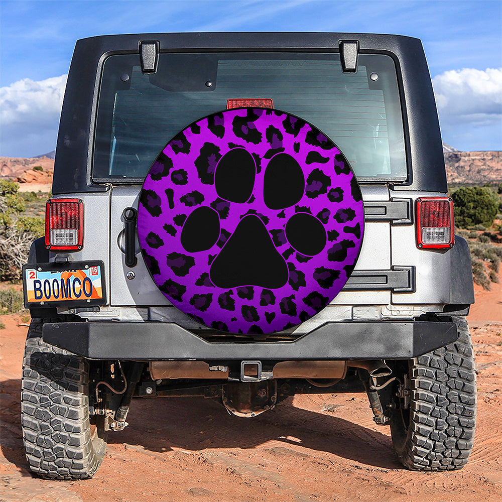 Purple Cute Dog Paw Cheetah Leopard Jaguar Pattern Jeep Car Spare Tire Cover