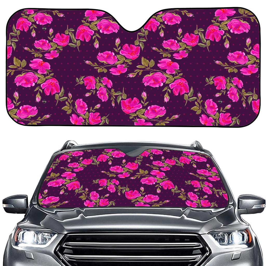 Purple Floral Flower Pattern Print Car Windshield Sun Shade
