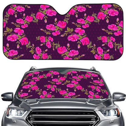 Purple Floral Flower Pattern Print Car Windshield Sun Shade