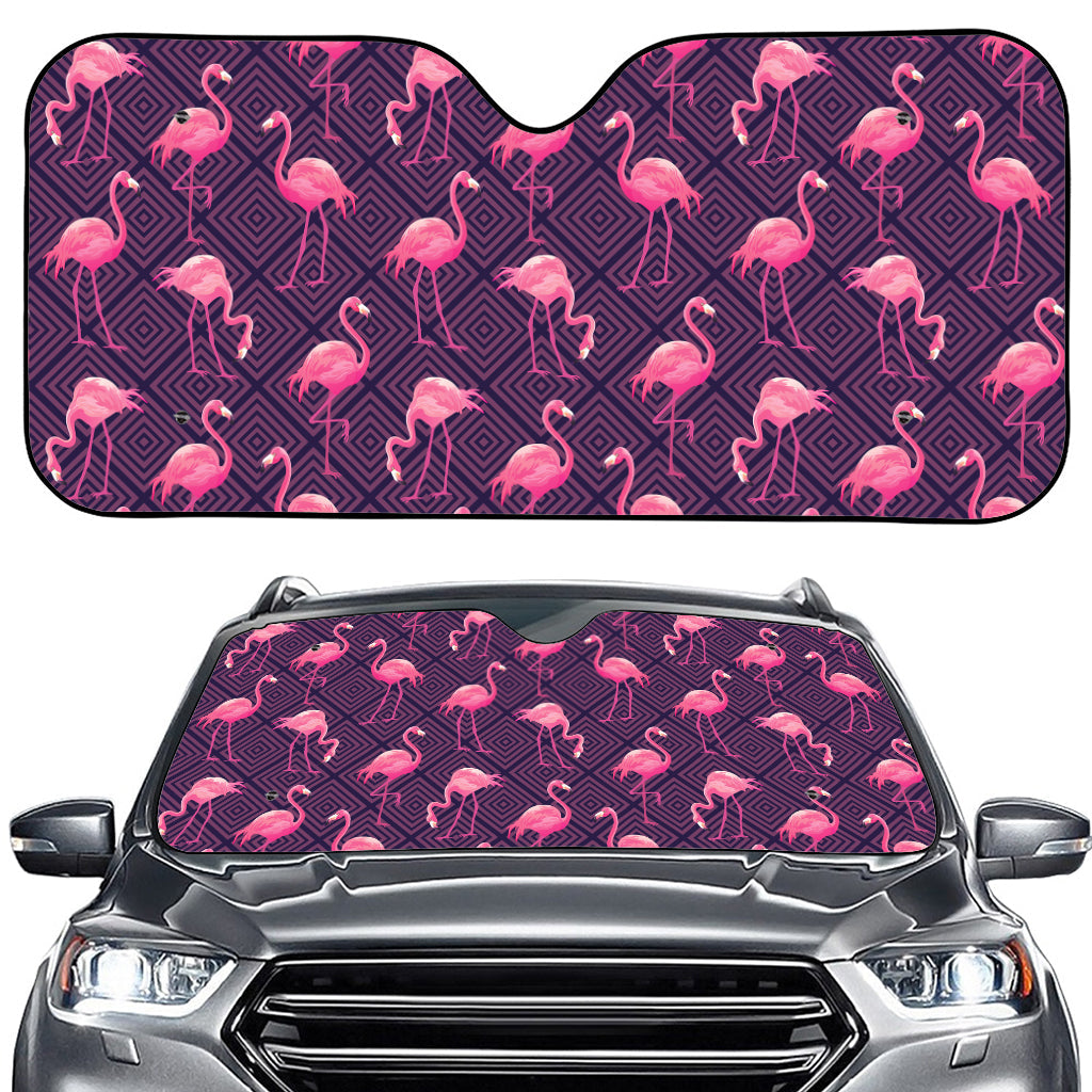 Purple Geometric Flamingo Pattern Print Car Windshield Sun Shade