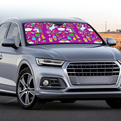 Purple Girly Unicorn Pattern Print Car Windshield Sun Shade