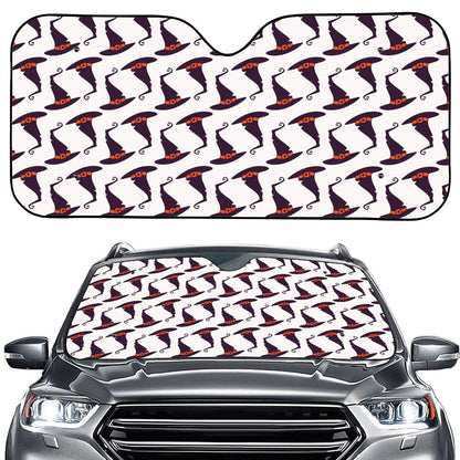 Purple Halloween Witch Hat Pattern Print Car Windshield Sun Shade