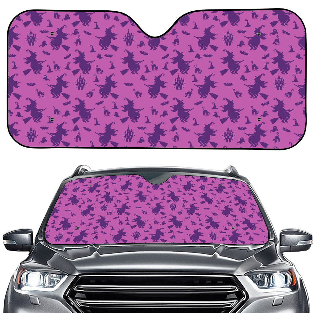 Purple Halloween Witch Pattern Print Car Windshield Sun Shade