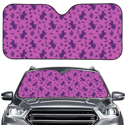 Purple Halloween Witch Pattern Print Car Windshield Sun Shade