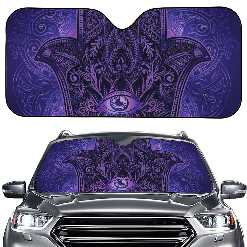 Purple Hamsa Hand Print Car Windshield Sun Shade
