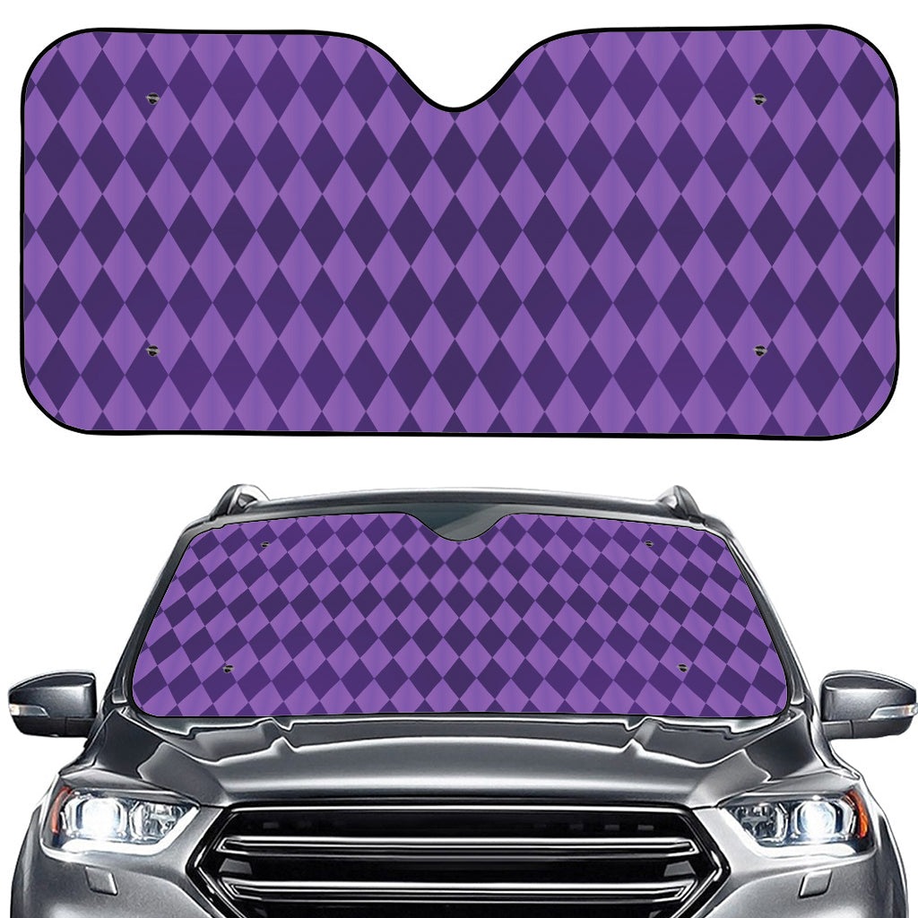 Purple Harlequin Pattern Print Car Windshield Sun Shade