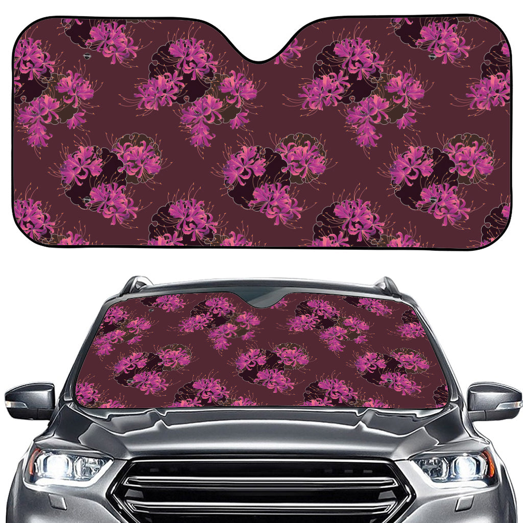 Purple Japanese Amaryllis Pattern Print Car Windshield Sun Shade
