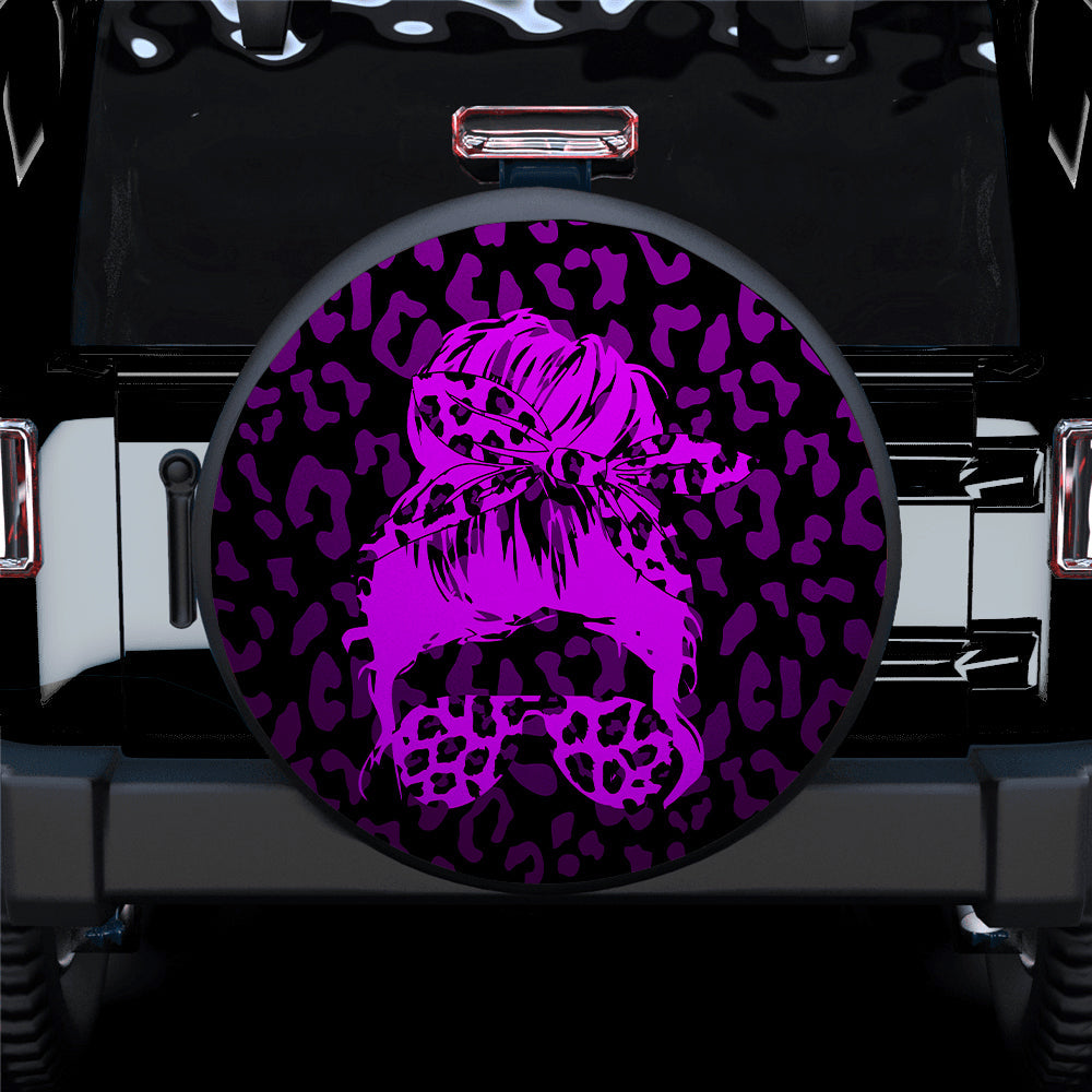Purple Jeep Girl With Sunglasses Leopard Pattern Car Spare Tire Cover